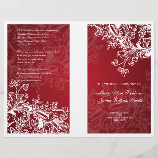 Elegant Wedding Program Swirls Red (Voorkant)