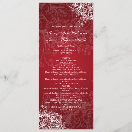 Elegant Wedding Program Swirls Red Programma (Voorkant)