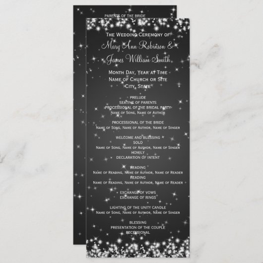 Elegant Wedding Program Winter Sparkle Black Programma (Voorkant / Achterkant)