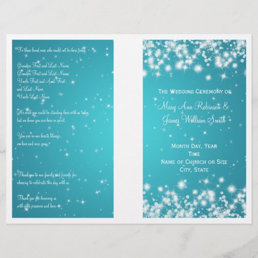 Elegant Wedding Program Winter Sparkle Blue (Voorkant)