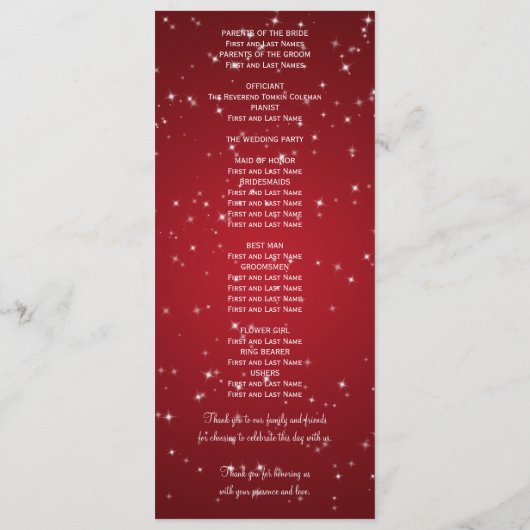 Elegant Wedding Program Winter Sparkle Red Programma (Achterkant)