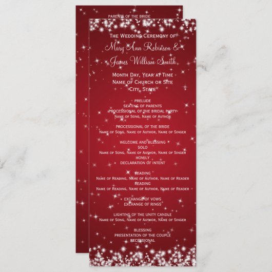 Elegant Wedding Program Winter Sparkle Red Programma (Voorkant / Achterkant)