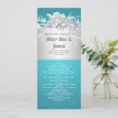 Elegant Wedding Programme Baroque Flourish Blue Programma (Staand voorkant)
