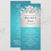 Elegant Wedding Programme Baroque Flourish Blue Programma (Voorkant / Achterkant)
