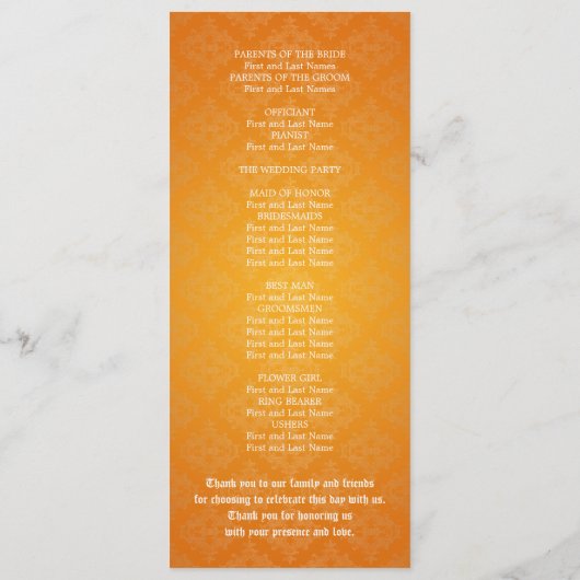 Elegant Wedding Programme Baroque Flourish Oranje Programma (Achterkant)