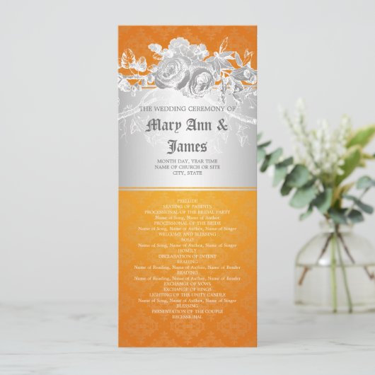 Elegant Wedding Programme Baroque Flourish Oranje Programma (Staand voorkant)