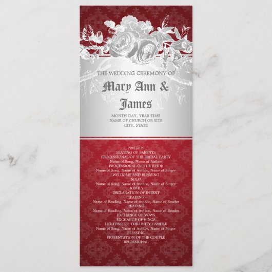 Elegant Wedding Programme Baroque Flourish Red Programma (Voorkant)