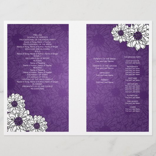 Elegant Wedding Programme Dahlia Floral Paars (Achterkant)