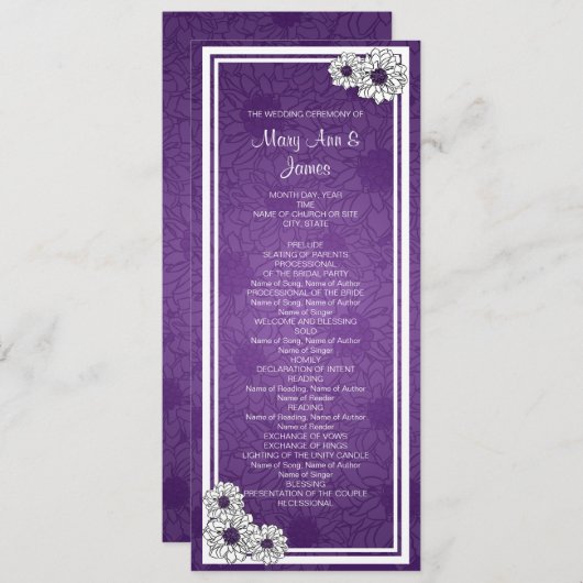 Elegant Wedding Programme Dahlia Floral Paars Programma (Voorkant / Achterkant)