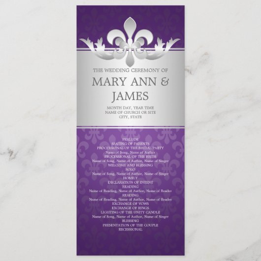 Elegant Wedding Programme Fleur De Lis Paars Programma (Voorkant)