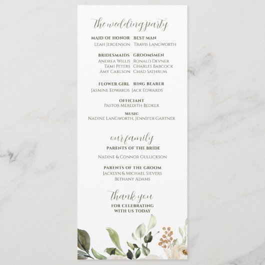 Elegant Wedding Programme Greenery White Floral Programma (Achterkant)