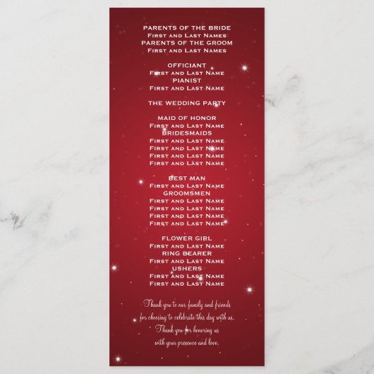Elegant Wedding Programme Night Dazzle Red Programma (Achterkant)