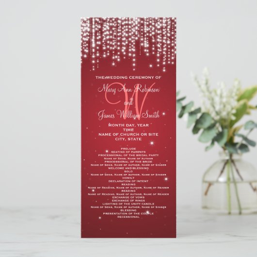 Elegant Wedding Programme Night Dazzle Red Programma (Staand voorkant)