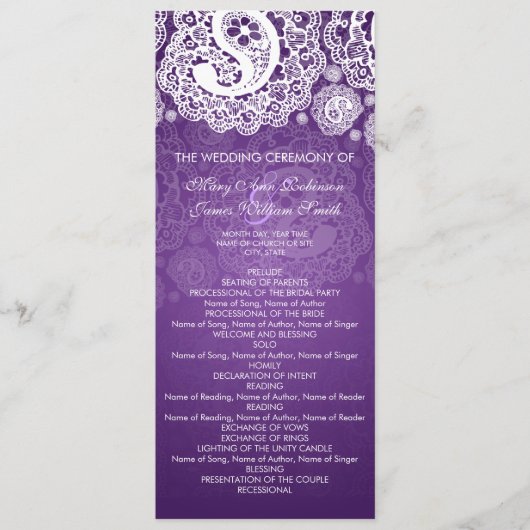 Elegant Wedding Programme Paisley Lace Paars Programma (Voorkant)