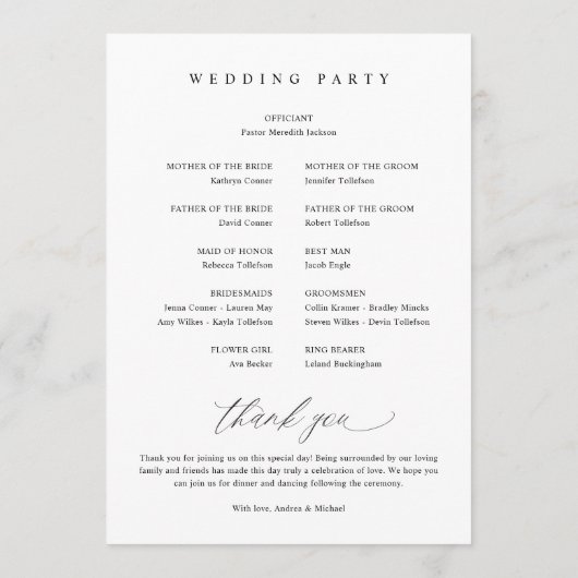 Elegant Wedding Programs 5x7 Romantic Calligraphy Programma (Achterkant)