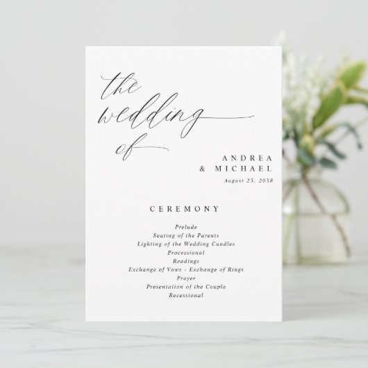 Elegant Wedding Programs 5x7 Romantic Calligraphy Programma (Staand voorkant)