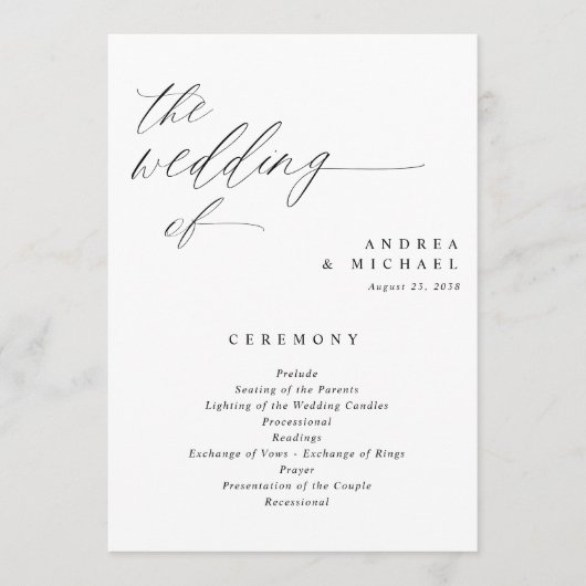 Elegant Wedding Programs 5x7 Romantic Calligraphy Programma (Voorkant)