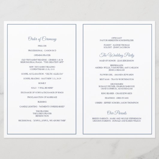 Elegant Wedding Programs Dusty Blue (Achterkant)