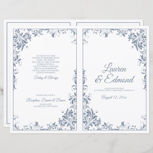 Elegant Wedding Programs Dusty Blue (Voorkant / Achterkant)
