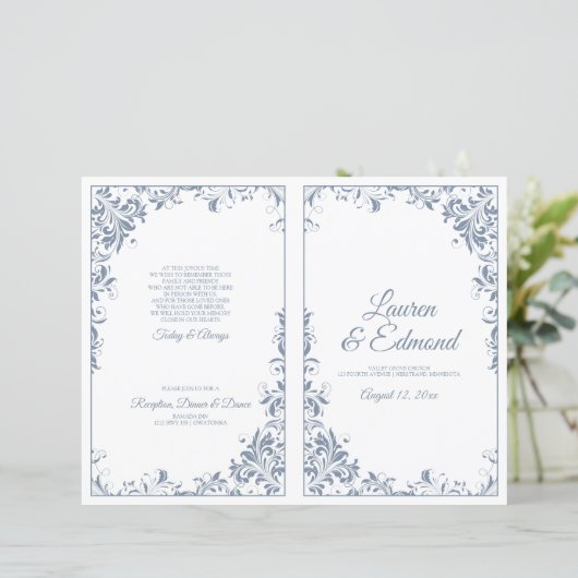 Elegant Wedding Programs Dusty Blue (Staand voorkant)
