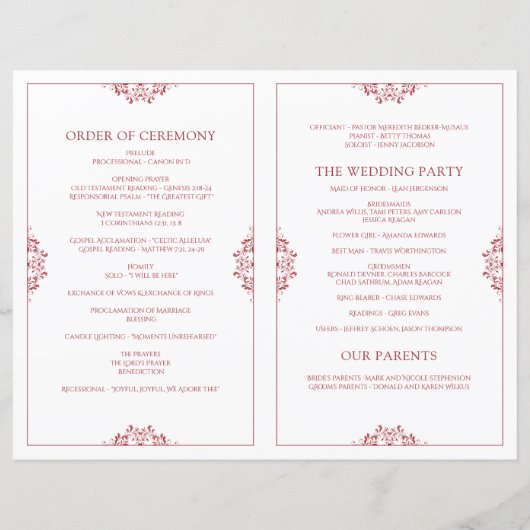 Elegant Wedding Programs - Foldover Booklet - Red (Achterkant)