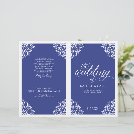 Elegant Wedding Programs - Nadine (Royal Blue) (Staand voorkant)