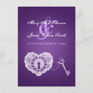 Elegant Wedding Reception Key of my Heart Paars Kaart