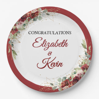 Elegant Wedding Red Rose Papieren Bordje