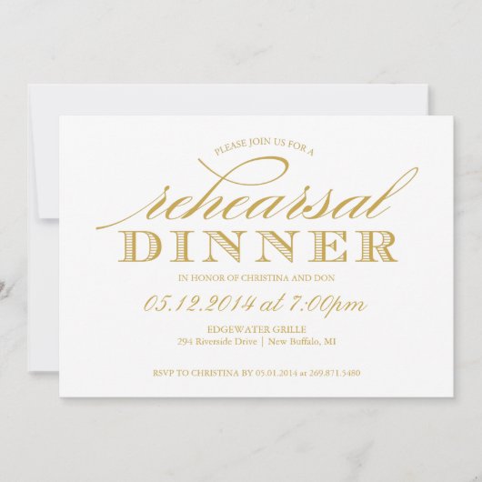 Elegant Wedding Rehearsal Dinner Invitation Kaart (Voorkant)
