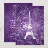 Elegant Wedding Romantic Paris Paars Kaart (Voorkant / Achterkant)