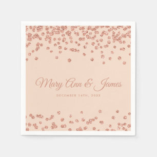 Elegant Wedding Roos Gold Glitter Confetti Blush Servetten