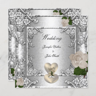 Elegant Wedding Roos Silver White Kaart