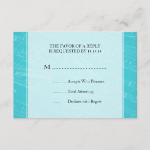 Elegant Wedding RSVP Blauw Muziek Blauw Kaartje