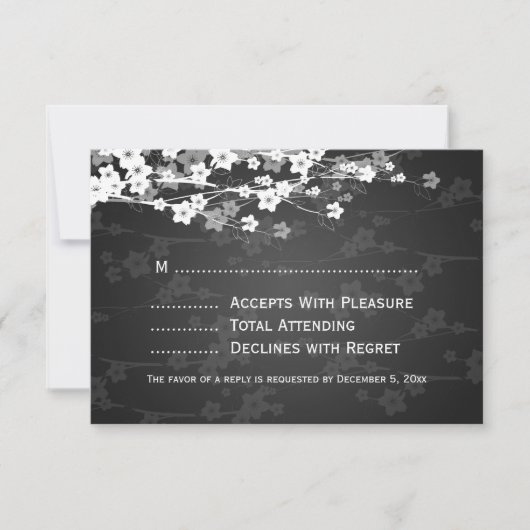 Elegant Wedding RSVP Cherry Blossom Black (Voorkant)