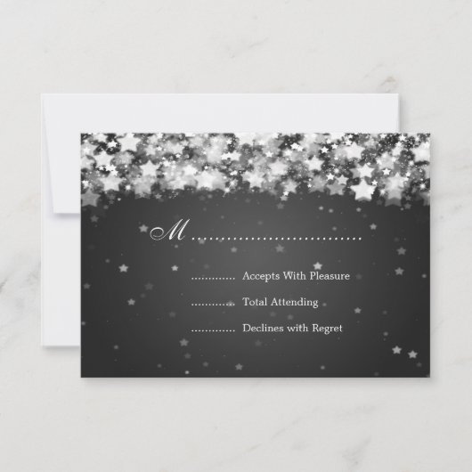 Elegant Wedding RSVP Dazzling Stars Black (Voorkant)