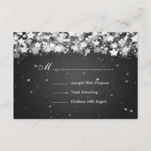 Elegant Wedding RSVP Dazzling Stars Black Kaartje