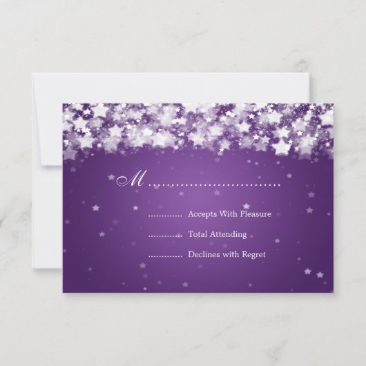 Elegant Wedding RSVP Dazzling Stars Paars (Voorkant)