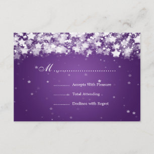 Elegant Wedding RSVP Dazzling Stars Paars Kaartje