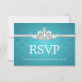 Elegant Wedding RSVP Fleur De Lis Blue (Achterkant)