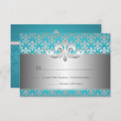 Elegant Wedding RSVP Fleur De Lis Blue (Voorkant / Achterkant)