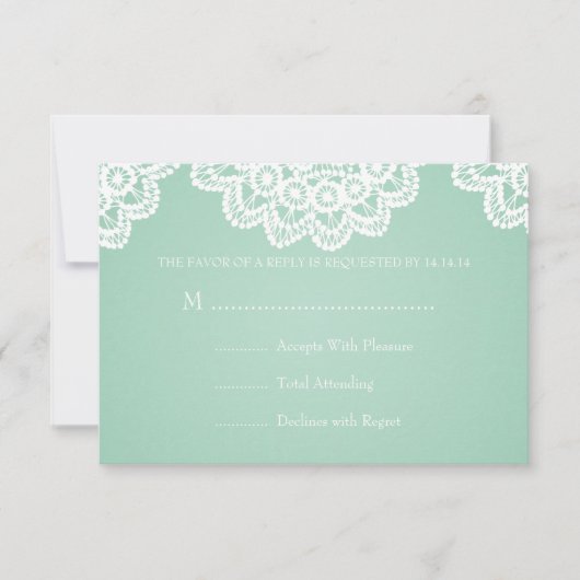Elegant Wedding RSVP Lace Mint Green (Voorkant)