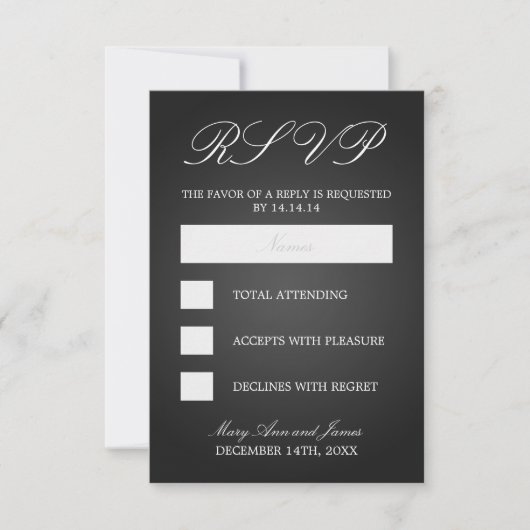 Elegant Wedding RSVP Monogrammed Hearts Black (Voorkant)