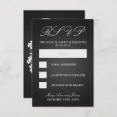 Elegant Wedding RSVP Monogrammed Hearts Black (Voorkant / Achterkant)