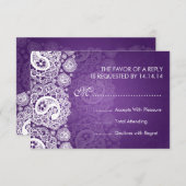 Elegant Wedding RSVP Paisley Lace Paars (Voorkant / Achterkant)