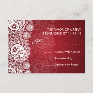 Elegant Wedding RSVP Paisley Lace Red