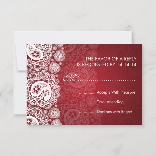 Elegant Wedding RSVP Paisley Lace Red (Voorkant)