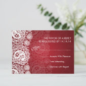 Elegant Wedding RSVP Paisley Lace Red (Staand voorkant)