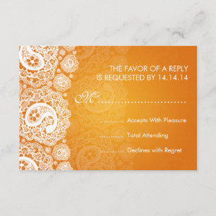 Elegant Wedding RSVP Paisley Lace Sinaasappel