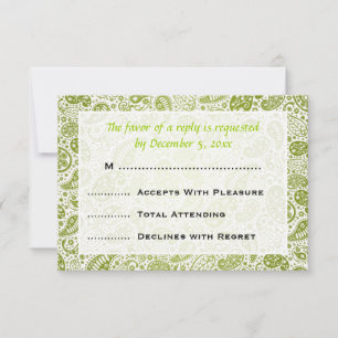 Elegant Wedding RSVP Paisley Pattern Lime Green Kaartje