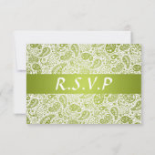 Elegant Wedding RSVP Paisley Pattern Lime Green Kaartje (Achterkant)